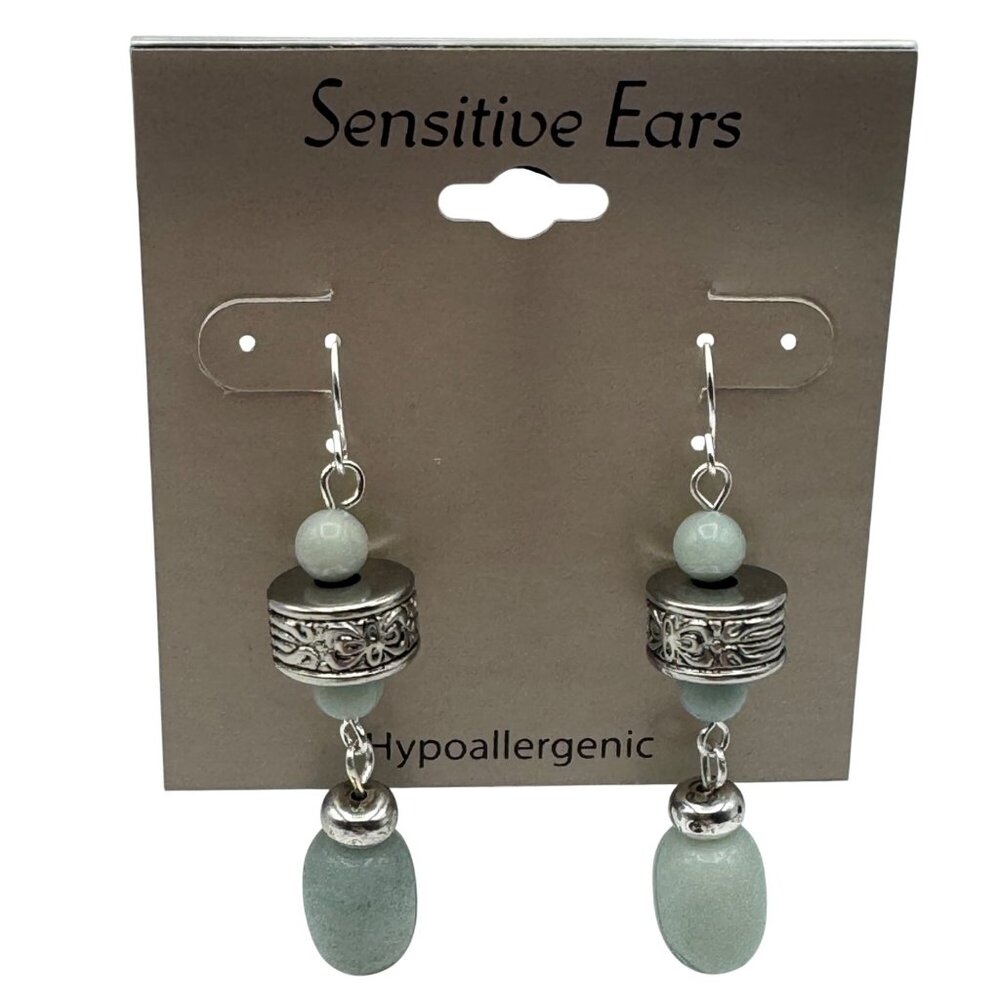 Sensitive Ears Hypoallergenic Silver & Green Drop Earrings For Women New